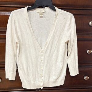 LOFT Cream Button-Front V-Neck Cardigan
